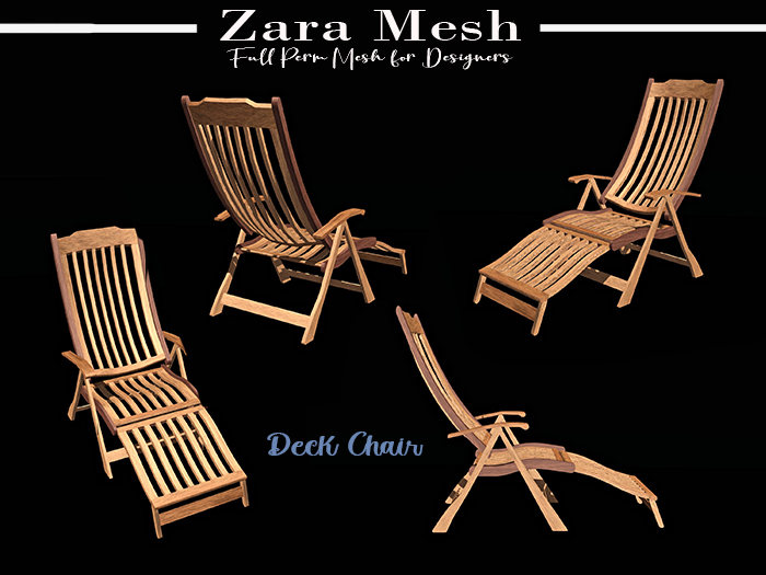 Second Life Marketplace ZM Furniture Deck Chair FULL PERM MESH